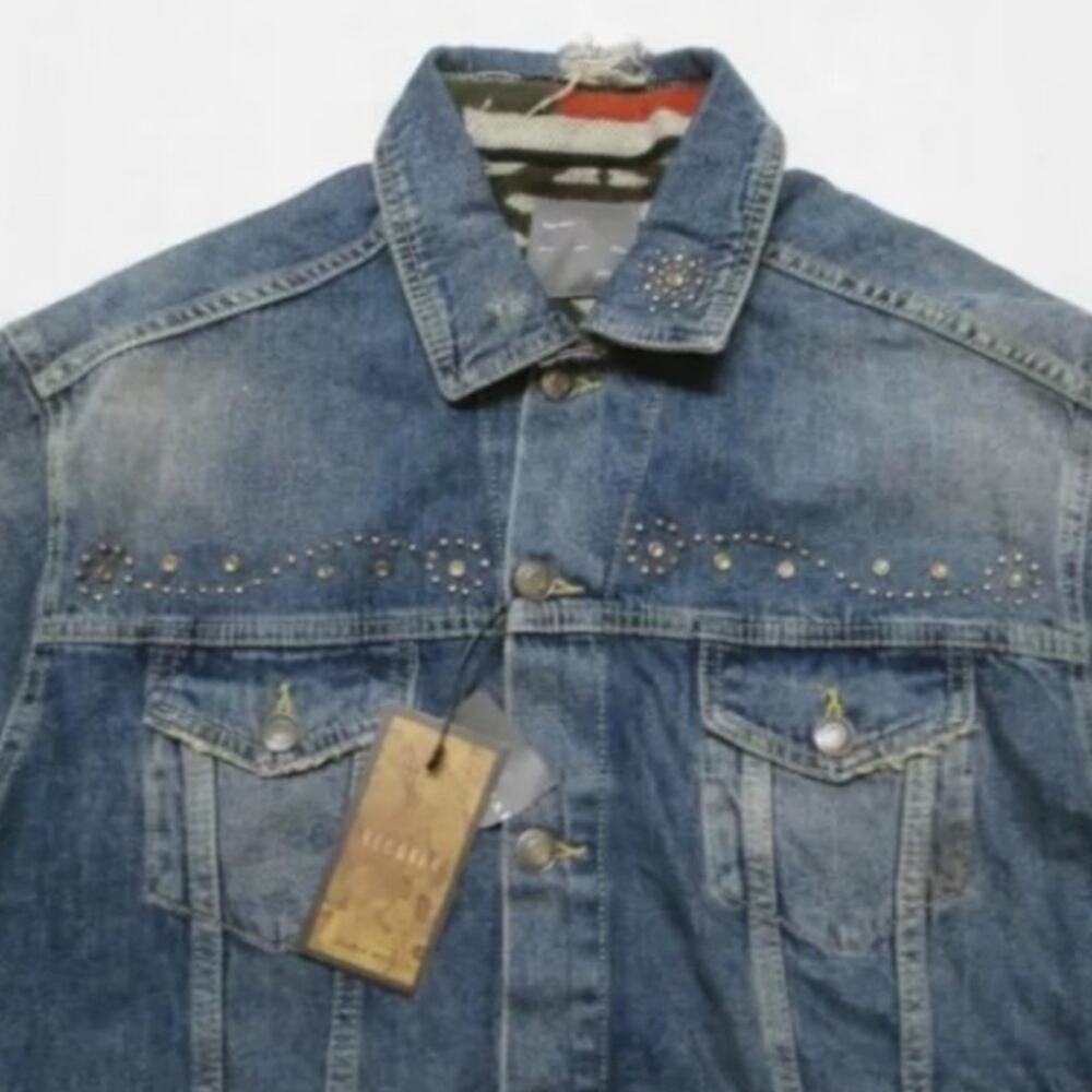 ZARA MAN Western Studded Aztec Flannel Lined Denim Trucker Jacket NWT Size Large - Picture 2 of 7